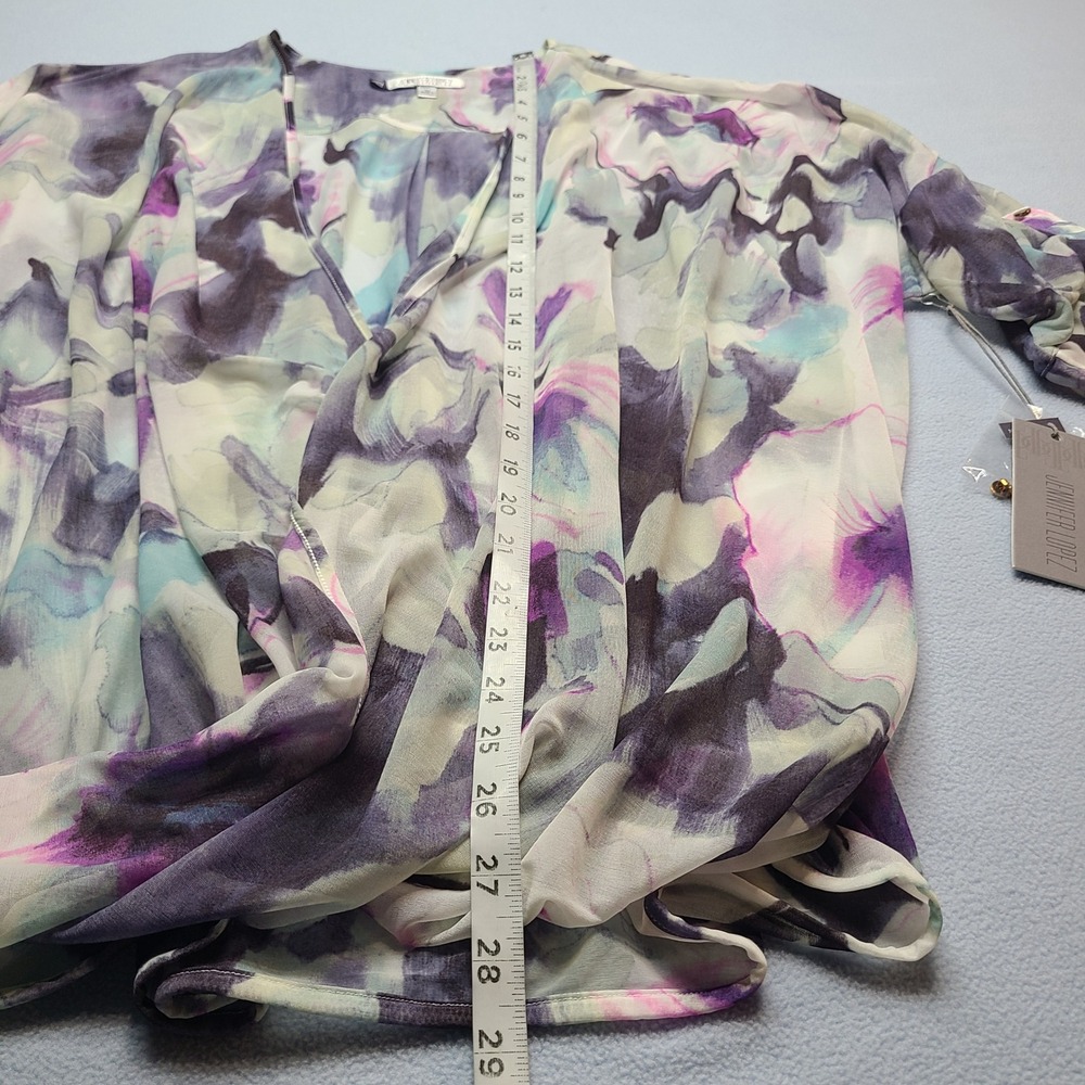 Jennifer Lopez Floral Blouse Womens 1X Purple NEW Chiffon Surplice Wrap Front - Picture 3 of 9